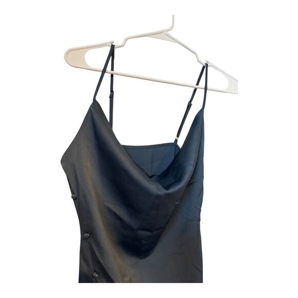 NWT SOLID COWL NECK SLIT MIDI DRESS side row of buttons, Cider in blue size S - Picture 8 of 15